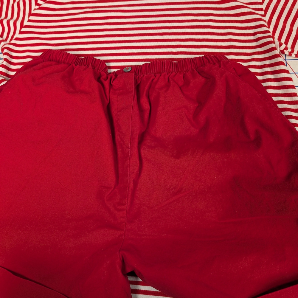 Vintage Maternity Dividends Red and White Striped Top with Dan Howard Red Shorts - Picture 2 of 16